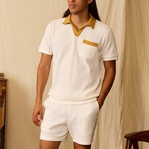 Dandy Del Mar Cannes Waffle Knit Polo Shirt in Vintage Ivory